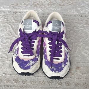 Valentino Purple and Cream Lace Sneakers